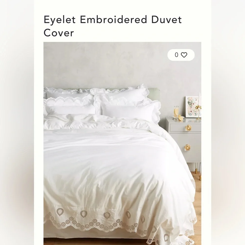 Anthropologie Eyelet Embroidered Duvet Cover Size Queen NEW